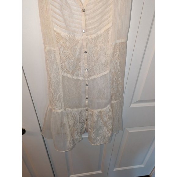 Free People Cream Lace Button Down Medium Shear Dress - Picture 4 of 11